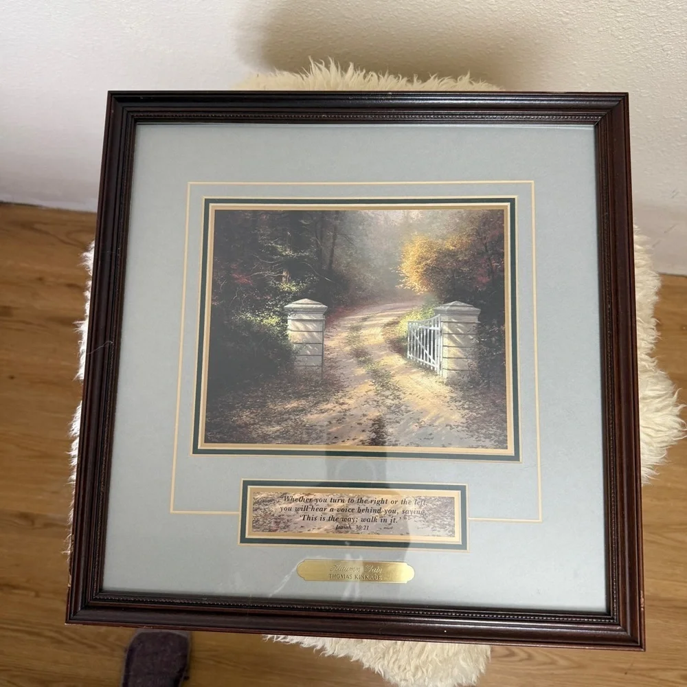 THOMAS KINKADE “Autumn Gate” Framed Print. Authentic 13” X 13”